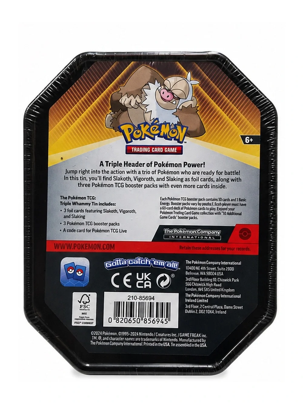 Pokémon Slaking Tin 3 foils 1 code and 3 TCG Booster Packs